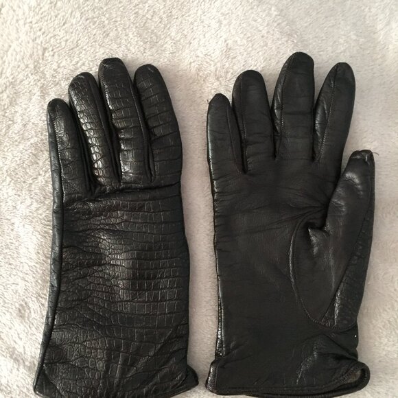 Dark Brown/Black leather gloves sz 7 - Picture 2 of 9